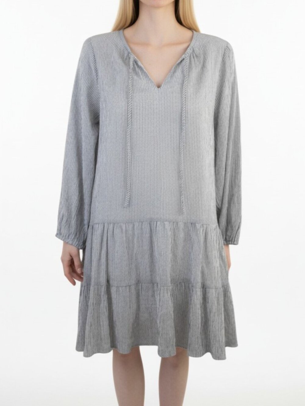 Grade & Gather Stella Tiered Dress Womens M Long Sleeve Black White Striped